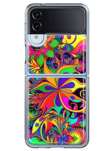 Samsung Galaxy Z Flip 4 Neon Rainbow Psychedelic Hippie Wild Flowers Hybrid Protective Phone Case Cover