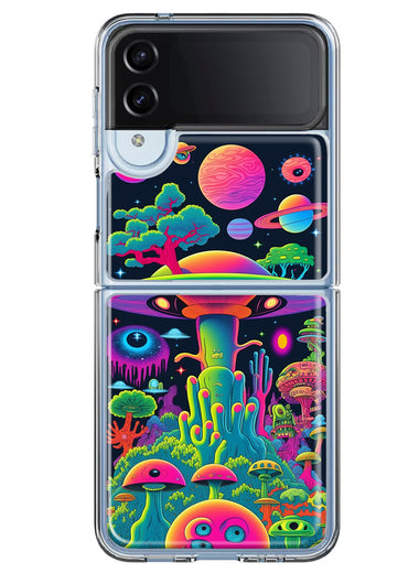 Samsung Galaxy Z Flip 4 Neon Rainbow Psychedelic UFO Alien Planet Hybrid Protective Phone Case Cover