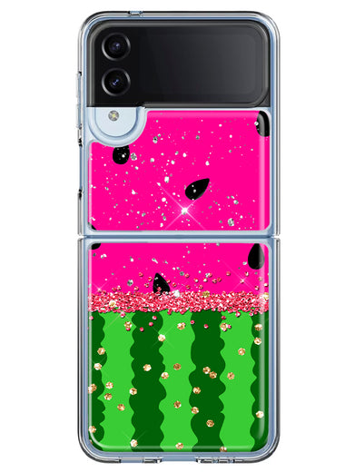 Samsung Galaxy Z Flip 4 Summer Watermelon Sugar Vacation Tropical Fruit Pink Green Hybrid Protective Phone Case Cover
