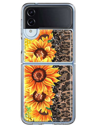Samsung Galaxy Z Flip 4 Yellow Summer Sunflowers Brown Leopard Honeycomb Hybrid Protective Phone Case Cover