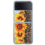 Samsung Galaxy Z Flip 4 Yellow Summer Sunflowers Brown Leopard Honeycomb Hybrid Protective Phone Case Cover