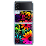 Samsung Galaxy Z Flip 4 Neon Rainbow Glow Colorful Abstract Flowers Floral Hybrid Protective Phone Case Cover