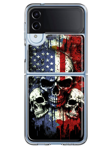 Samsung Galaxy Z Flip 4 American USA Flag Skulls Blue Red Double Layer Phone Case Cover