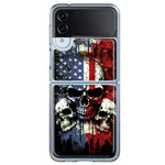 Samsung Galaxy Z Flip 4 American USA Flag Skulls Blue Red Double Layer Phone Case Cover