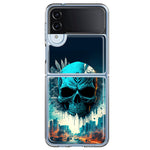 Samsung Galaxy Z Flip 4 Blue Apocalypse Cyberpunk Skull Feather Double Layer Phone Case Cover