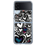 Samsung Galaxy Z Flip 4 Black White Hearts Love Graffiti Hybrid Protective Phone Case Cover