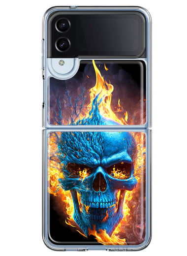 Samsung Galaxy Z Flip 4 Blue Flaming Skull Burning Fire Double Layer Phone Case Cover