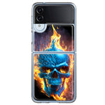 Samsung Galaxy Z Flip 4 Blue Flaming Skull Burning Fire Double Layer Phone Case Cover