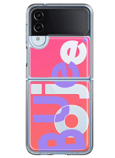Samsung Galaxy Z Flip 4 Pink Purple Clear Funny Text Quote Boujee Hybrid Protective Phone Case Cover