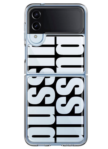 Samsung Galaxy Z Flip 4 Black Clear Funny Text Quote Bussin Hybrid Protective Phone Case Cover