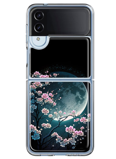 Samsung Galaxy Z Flip 4 Kawaii Manga Pink Cherry Blossom Full Moon Hybrid Protective Phone Case Cover
