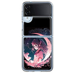 Samsung Galaxy Z Flip 4 Kawaii Manga Pink Cherry Blossom Dreaming Moon Girl Hybrid Protective Phone Case Cover