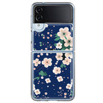 Samsung Galaxy Z Flip 4 Kawaii Japanese Pink Cherry Blossom Navy Blue Hybrid Protective Phone Case Cover