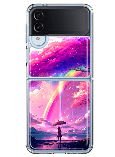 Samsung Galaxy Z Flip 4 Kawaii Manga Pink Cherry Blossom Japanese Rainbow Girl Hybrid Protective Phone Case Cover