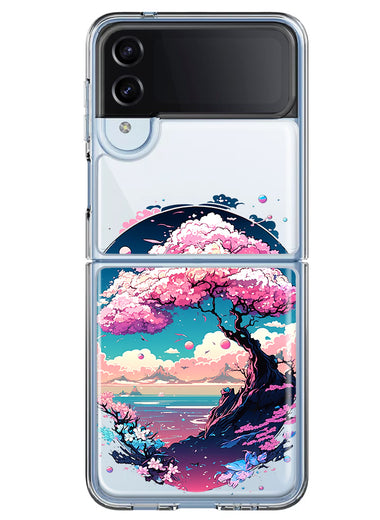 Samsung Galaxy Z Flip 4 Kawaii Manga Pink Cherry Blossom Japanese Sky Floral Ocean Hybrid Protective Phone Case Cover