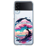 Samsung Galaxy Z Flip 4 Kawaii Manga Pink Cherry Blossom Japanese Sky Floral Ocean Hybrid Protective Phone Case Cover