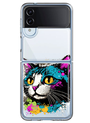 Samsung Galaxy Z Flip 4 Cool Cat Oil Paint Pop Art Hybrid Protective Phone Case Cover
