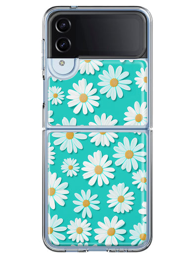Samsung Galaxy Z Flip 4 Turquoise Teal White Daisies Cute Daisy Polka Dots Double Layer Phone Case Cover