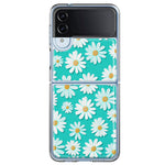 Samsung Galaxy Z Flip 4 Turquoise Teal White Daisies Cute Daisy Polka Dots Double Layer Phone Case Cover