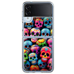 Samsung Galaxy Z Flip 4 Halloween Spooky Colorful Day of the Dead Skulls Hybrid Protective Phone Case Cover