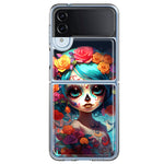 Samsung Galaxy Z Flip 4 Halloween Spooky Colorful Day of the Dead Skull Girl Hybrid Protective Phone Case Cover