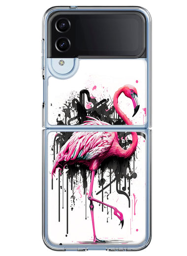 Samsung Galaxy Z Flip 4 Pink Flamingo Painting Graffiti Hybrid Protective Phone Case Cover