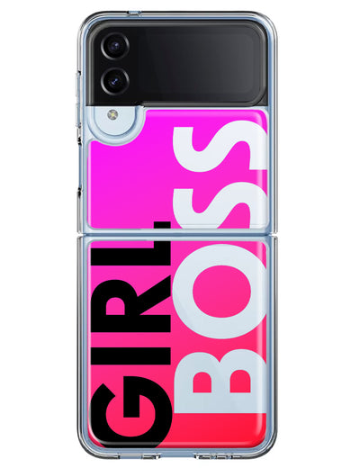 Samsung Galaxy Z Flip 4 Pink Clear Funny Text Quote Girl Boss Hybrid Protective Phone Case Cover