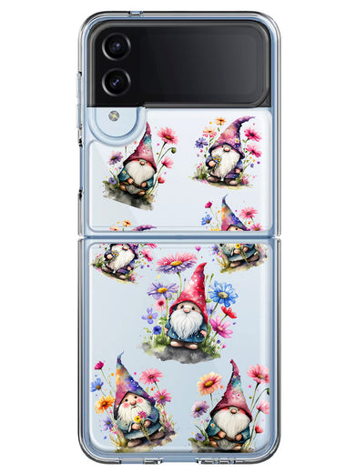Samsung Galaxy Z Flip 4 Cute Pink Purple Cosmos Flowers Gnomes Spring Floral Double Layer Phone Case Cover