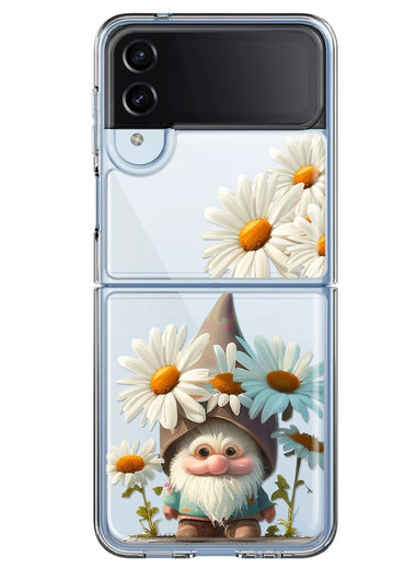 Samsung Galaxy Z Flip 4 Cute Gnome White Daisy Flowers Floral Hybrid Protective Phone Case Cover