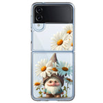 Samsung Galaxy Z Flip 4 Cute Gnome White Daisy Flowers Floral Hybrid Protective Phone Case Cover