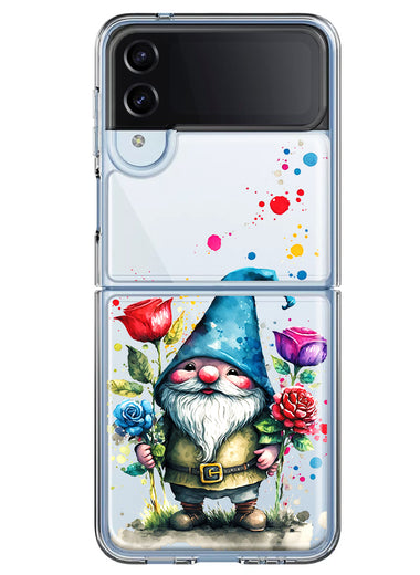 Samsung Galaxy Z Flip 4 Gnome Red Purple Blue Roses Garden Hybrid Protective Phone Case Cover