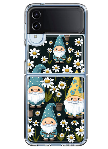 Samsung Galaxy Z Flip 4 Cute White Daisies Gnomes Flowers Floral Double Layer Phone Case Cover