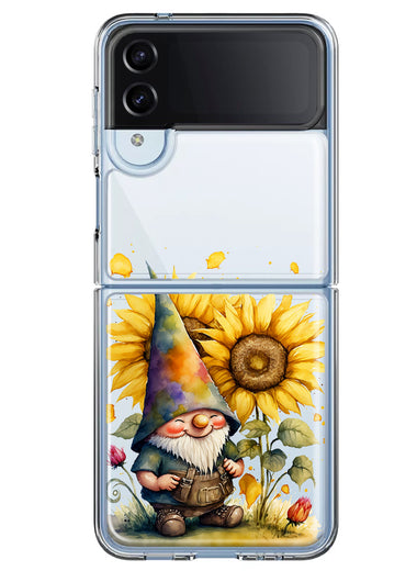 Samsung Galaxy Z Flip 4 Cute Gnome Sunflowers Clear Hybrid Protective Phone Case Cover