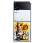 Samsung Galaxy Z Flip 4 Cute Gnome Sunflowers Clear Hybrid Protective Phone Case Cover