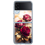 Samsung Galaxy Z Flip 4 Romantic Elegant Gold Marble Red Roses Double Layer Phone Case Cover