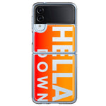 Samsung Galaxy Z Flip 4 Orange Clear Funny Text Quote Hella Down Hybrid Protective Phone Case Cover