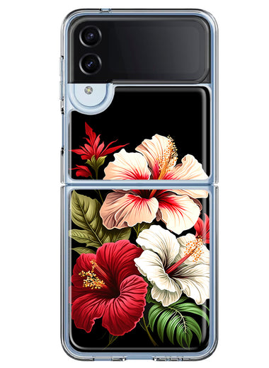 Samsung Galaxy Z Flip 4 Pink Red Hibiscus Wild Flowers Floral Hybrid Protective Phone Case Cover