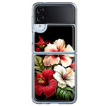 Samsung Galaxy Z Flip 4 Pink Red Hibiscus Wild Flowers Floral Hybrid Protective Phone Case Cover