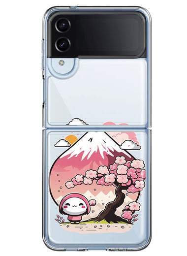 Samsung Galaxy Z Flip 4 Kawaii Manga Pink Cherry Blossom Fuji Mountain Mochi Girl Hybrid Protective Phone Case Cover