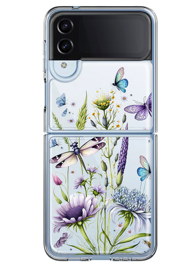 Samsung Galaxy Z Flip 4 Lavender Dragonfly Butterflies Spring Flowers Hybrid Protective Phone Case Cover