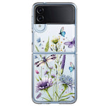 Samsung Galaxy Z Flip 4 Lavender Dragonfly Butterflies Spring Flowers Hybrid Protective Phone Case Cover