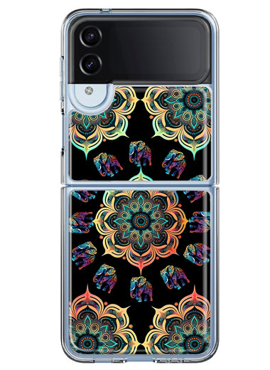 Samsung Galaxy Z Flip 4 Mandala Geometry Abstract Elephant Pattern Hybrid Protective Phone Case Cover