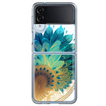 Samsung Galaxy Z Flip 4 Mandala Geometry Abstract Peacock Feather Pattern Hybrid Protective Phone Case Cover
