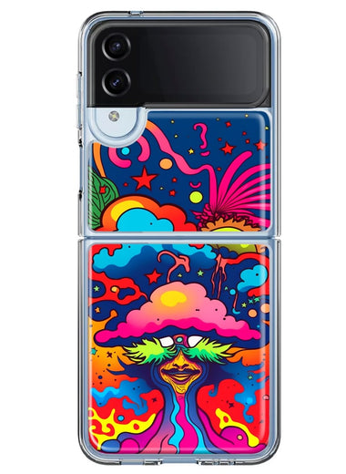 Samsung Galaxy Z Flip 4 Neon Rainbow Psychedelic Trippy Hippie Bomb Star Dream Hybrid Protective Phone Case Cover