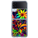 Samsung Galaxy Z Flip 4 Neon Rainbow Psychedelic Trippy Hippie Daisy Flowers Hybrid Protective Phone Case Cover