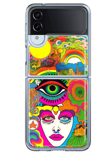 Samsung Galaxy Z Flip 4 Neon Rainbow Psychedelic Trippy Hippie DaydreamHybrid Protective Phone Case Cover