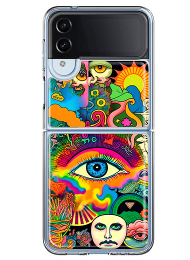 Samsung Galaxy Z Flip 4 Neon Rainbow Psychedelic Trippy Hippie Multiple Eyes Hybrid Protective Phone Case Cover