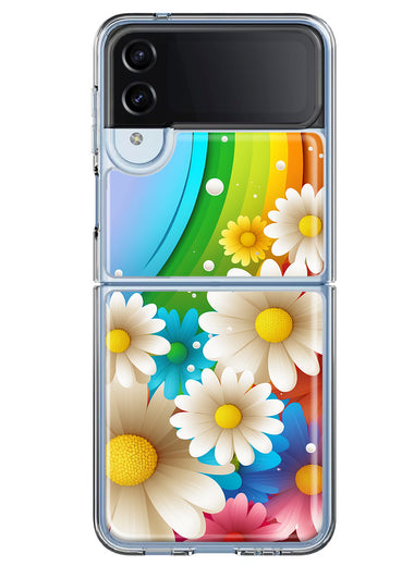 Samsung Galaxy Z Flip 4 Colorful Rainbow Daisies Blue Pink White Green Double Layer Phone Case Cover