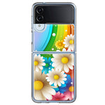 Samsung Galaxy Z Flip 4 Colorful Rainbow Daisies Blue Pink White Green Double Layer Phone Case Cover