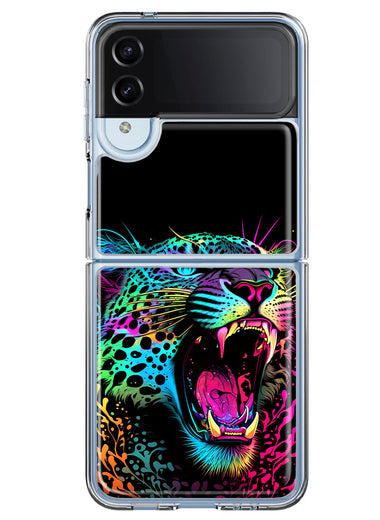 Samsung Galaxy Z Flip 4 Neon Rainbow Glow Colorful Leopard Hybrid Protective Phone Case Cover